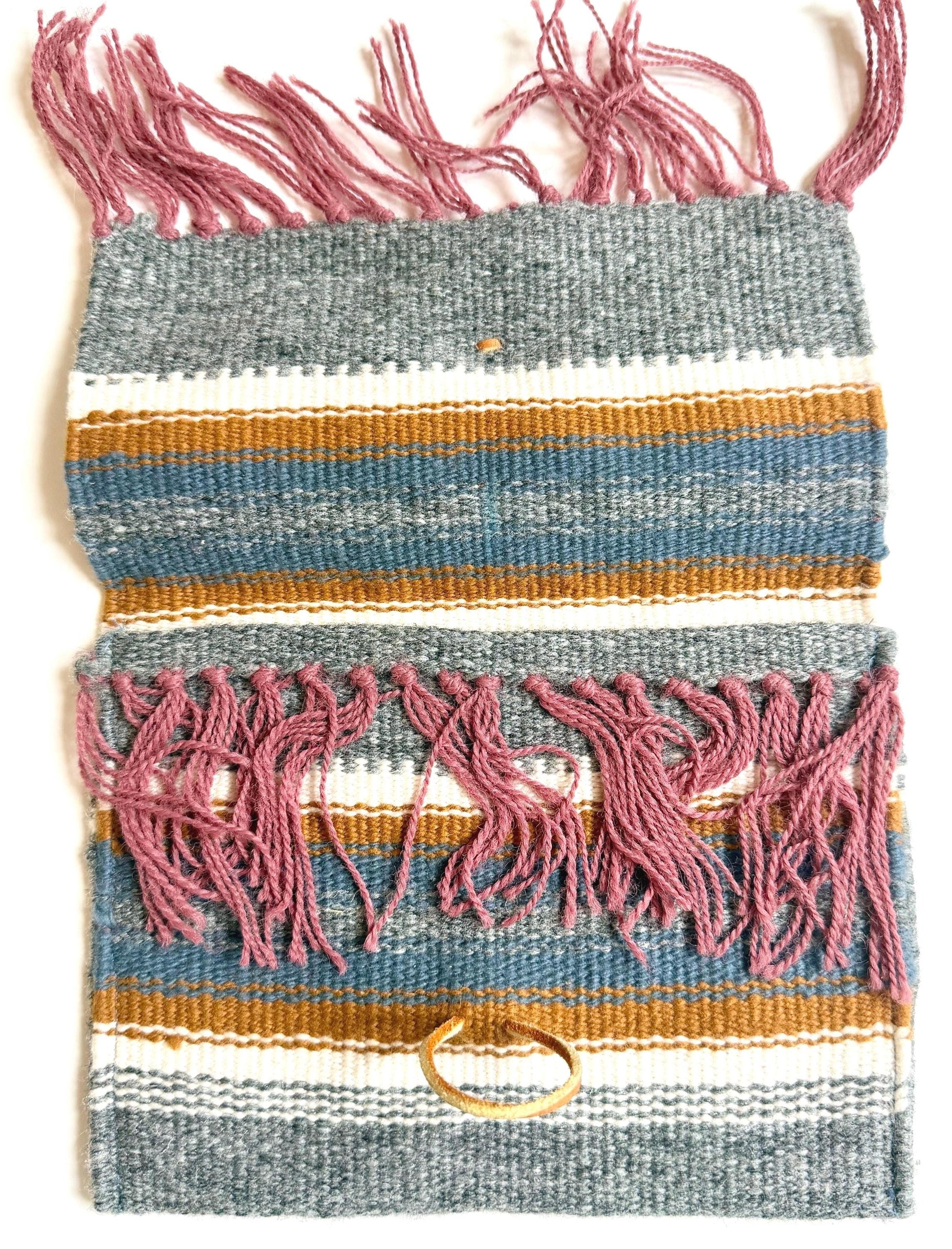 Vintage Chimayo Clutch Bag New Mexico Southwest Handwoven Gray White Wool Pouch