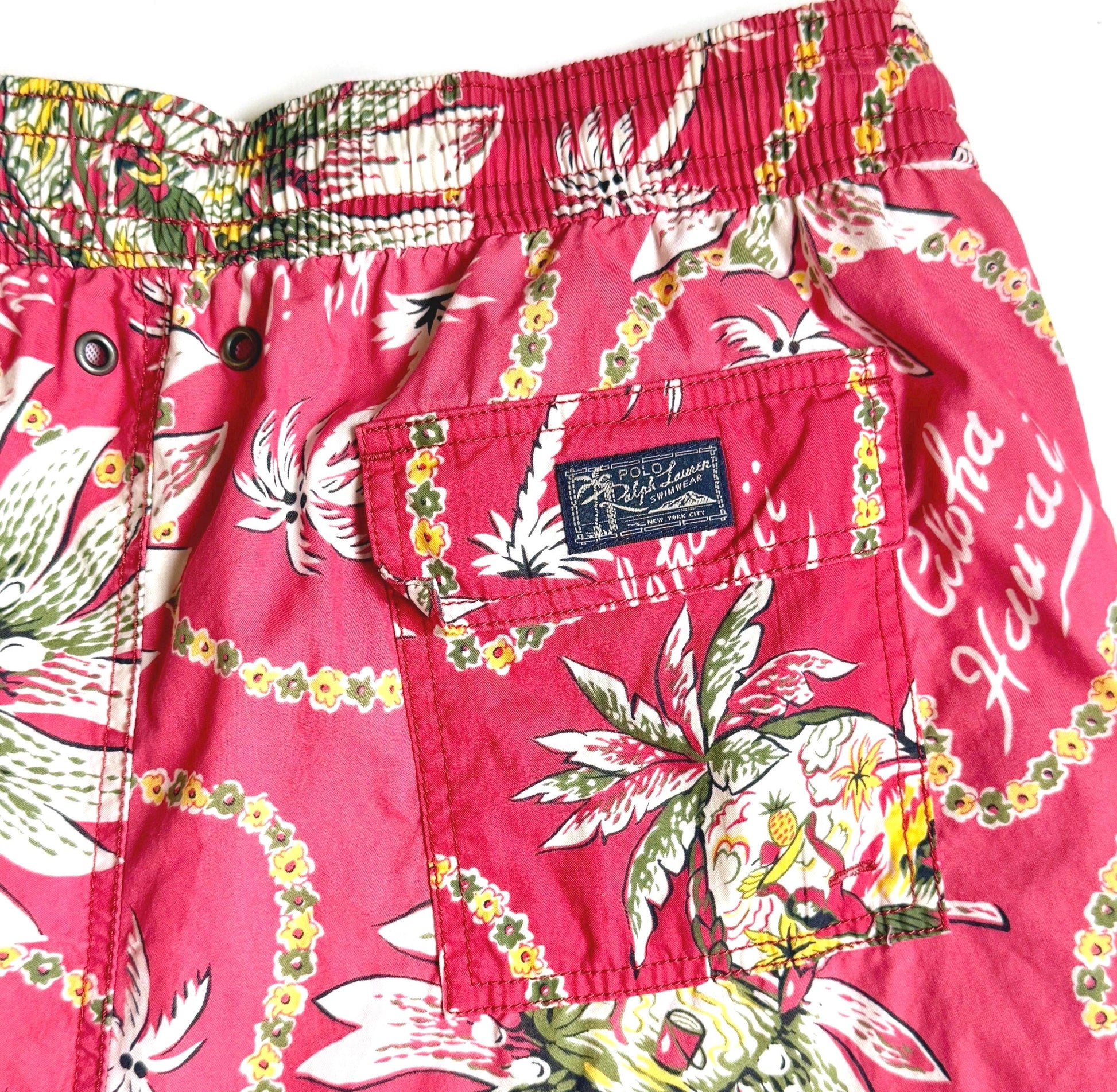 Vintage Polo by Ralph Lauren Hawaii Mens Swim Trunks Red Island Tiki Print