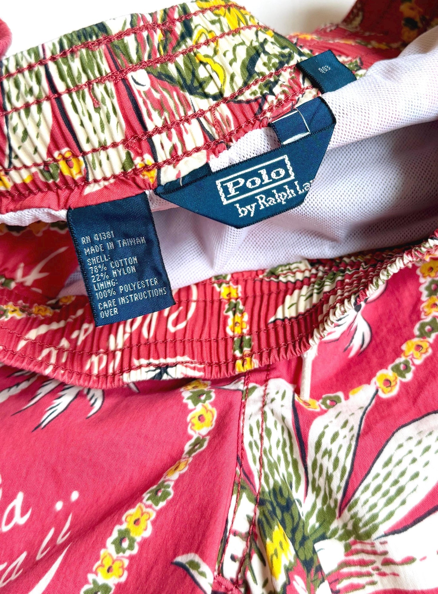 Vintage Polo by Ralph Lauren Hawaii Mens Swim Trunks Red Island Tiki Print