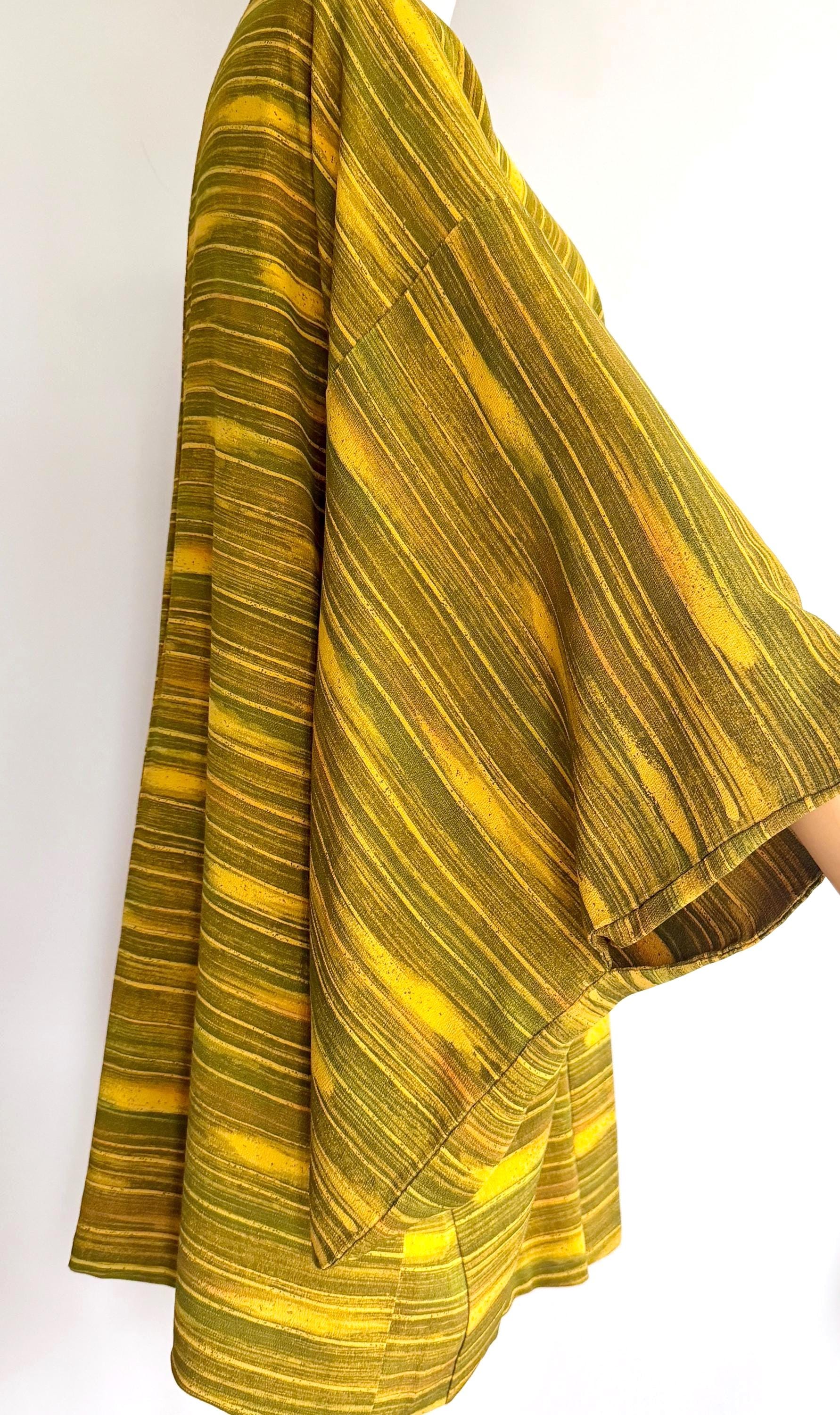 Vintage Japanese Silk Kimono Jacket Mustard Yellow Olive Green