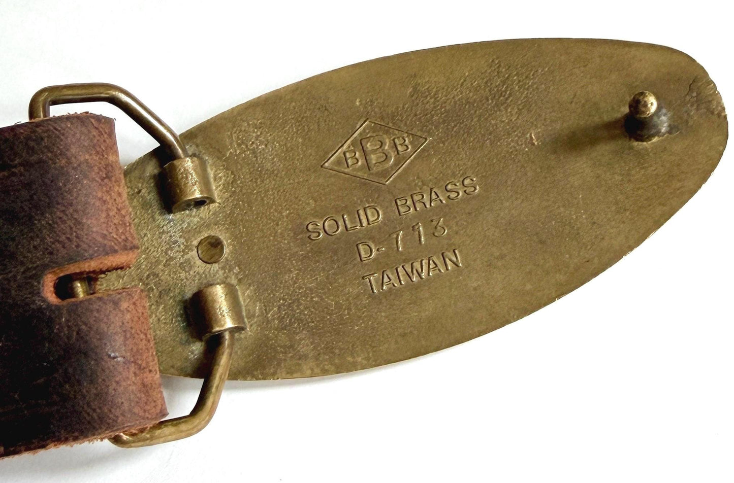 Vintage Country Music Solid Brass Buckle Brown Leather Belt
