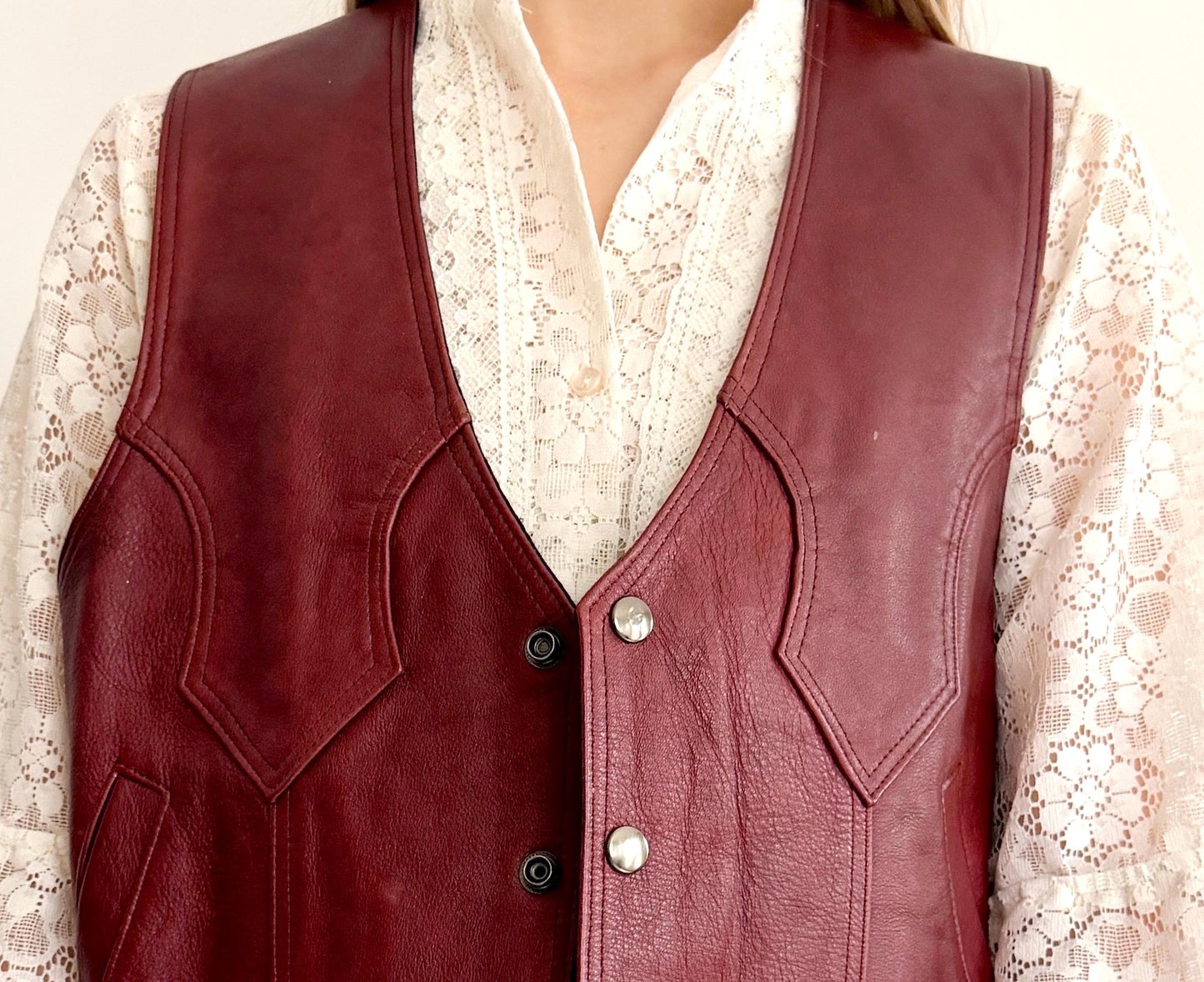 Vintage Western Oxblood Red Leather Vest Made in Mexico
