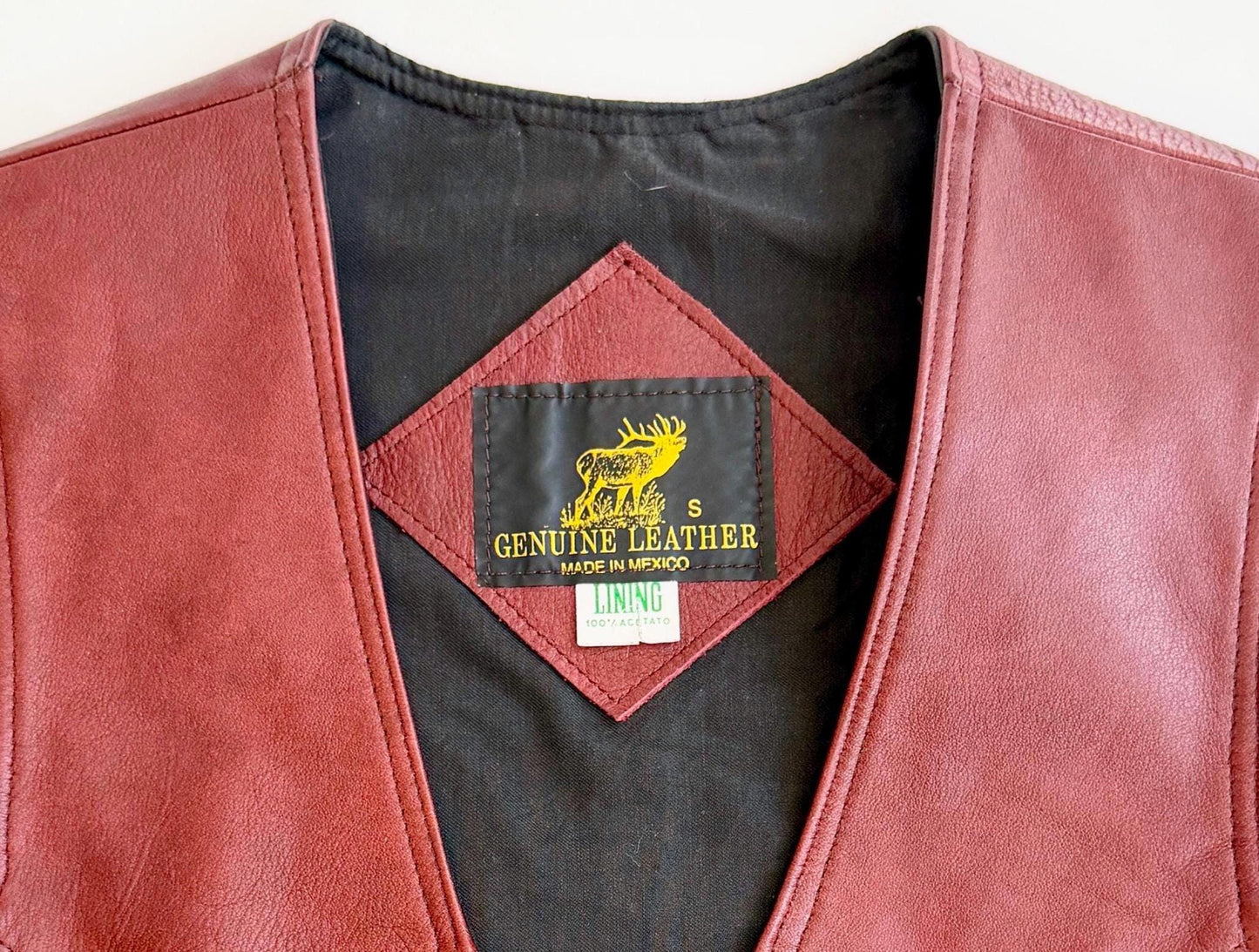 Vintage Western Oxblood Red Leather Vest Made in Mexico