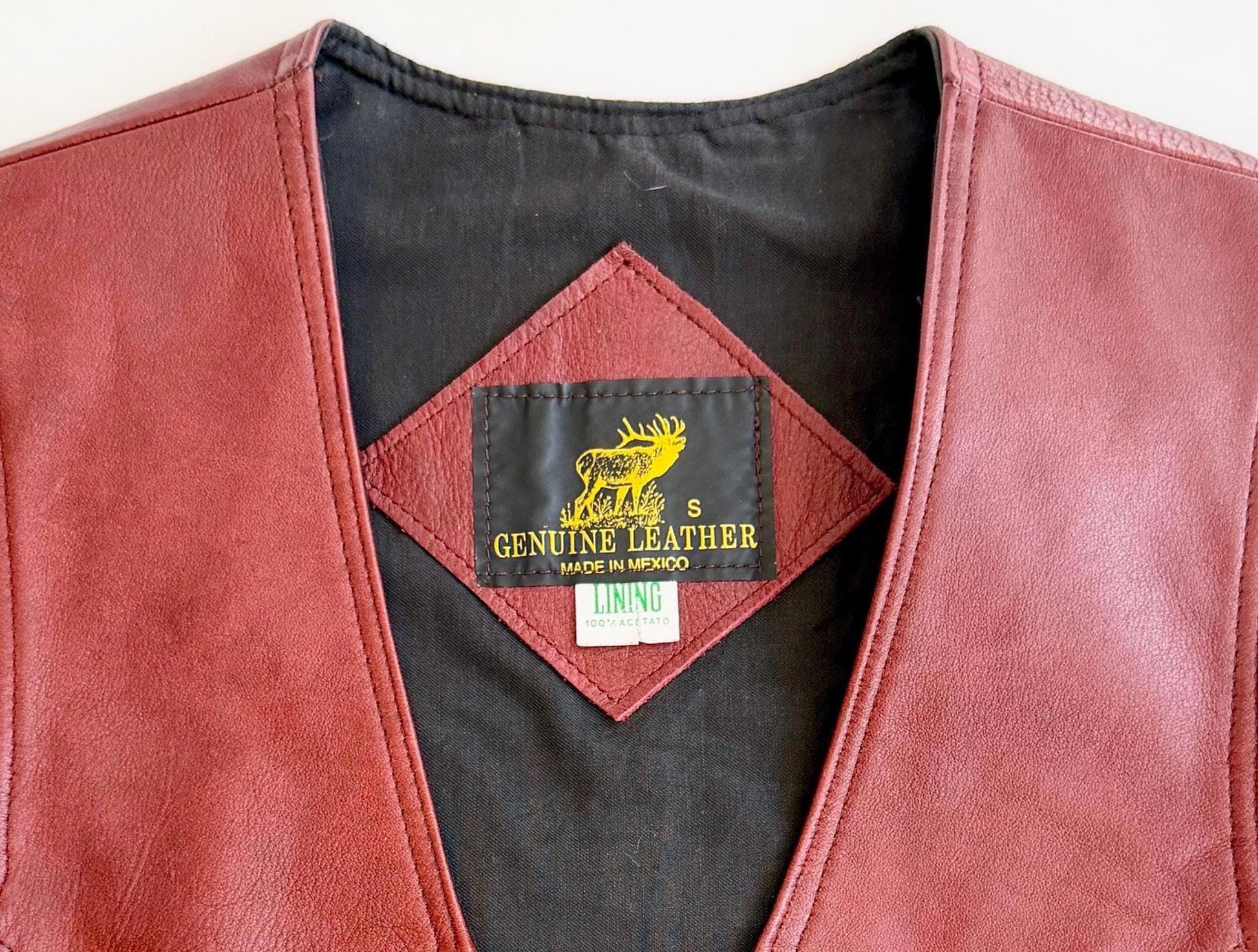 Vintage Western Oxblood Red Leather Vest Made in Mexico