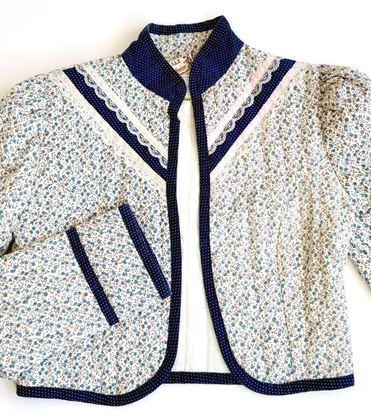 Vintage 70s Gunne Sax Cropped Top Jacket Lightly Quilted Ditsy Floral Print Cotton