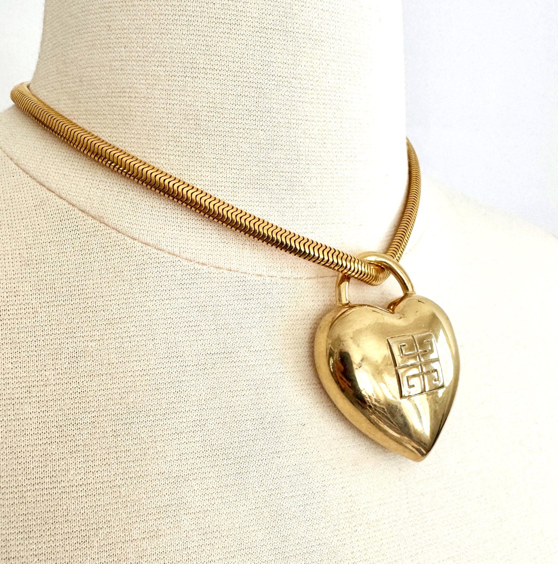 Vintage Givenchy Gold Heart Padlock Brooch Pin Signed French Designer Costume Jewelry