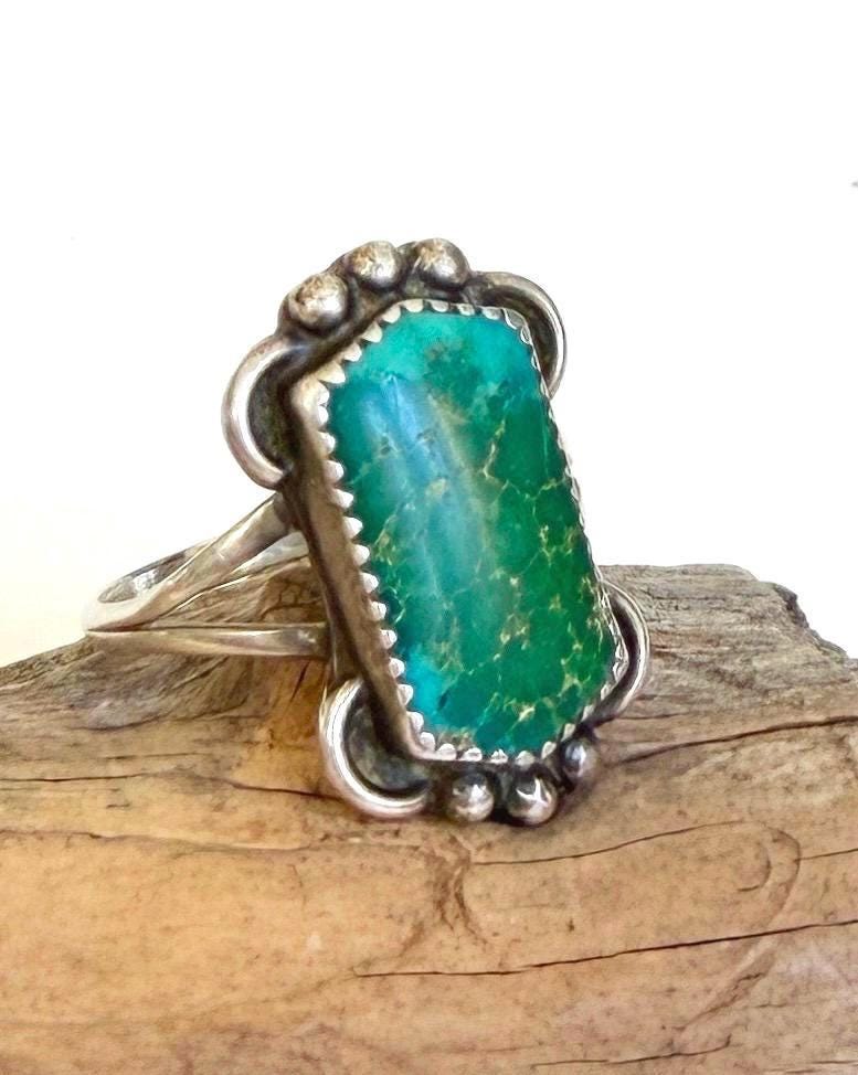 Antique Turquoise Ring 30s 40s Native American Navajo Sterling Silver Size 8.25