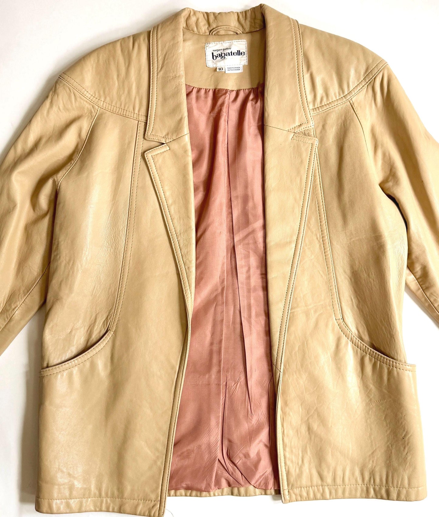 Vintage Beige Leather Jacket 80s 90s Loose Oversized Fit
