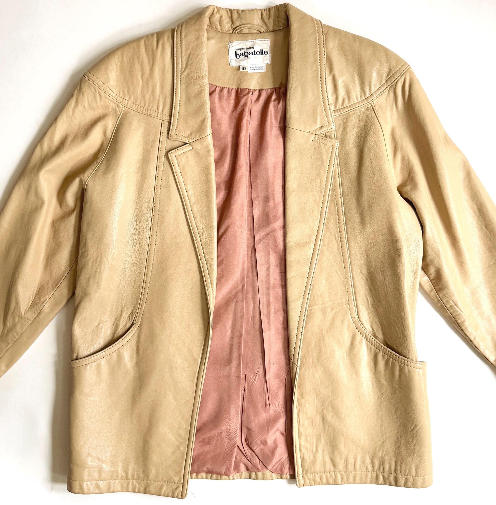 Vintage Beige Leather Jacket 80s 90s Loose Oversized Fit