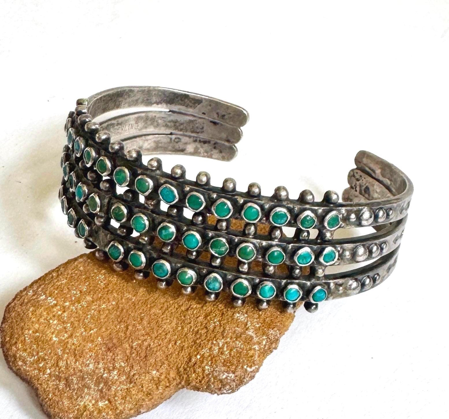 Snake Eye Turquoise Cuff Bracelet Maisel's Three Row Vintage Antique Zuni Fred Harvey Era Trading Post Multi Row