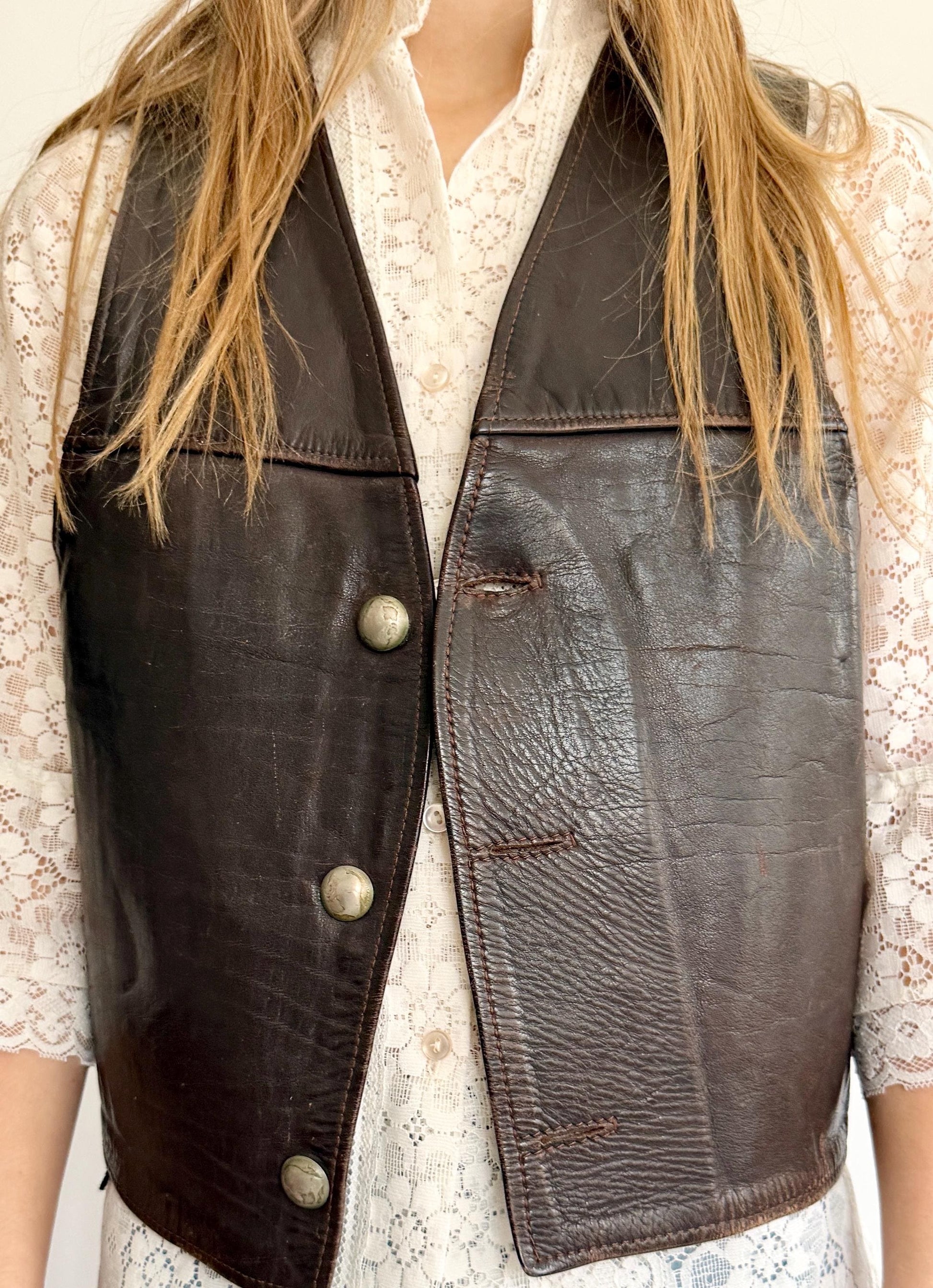 Vintage Handmade Buffalo Nickel Western Leather Vest
