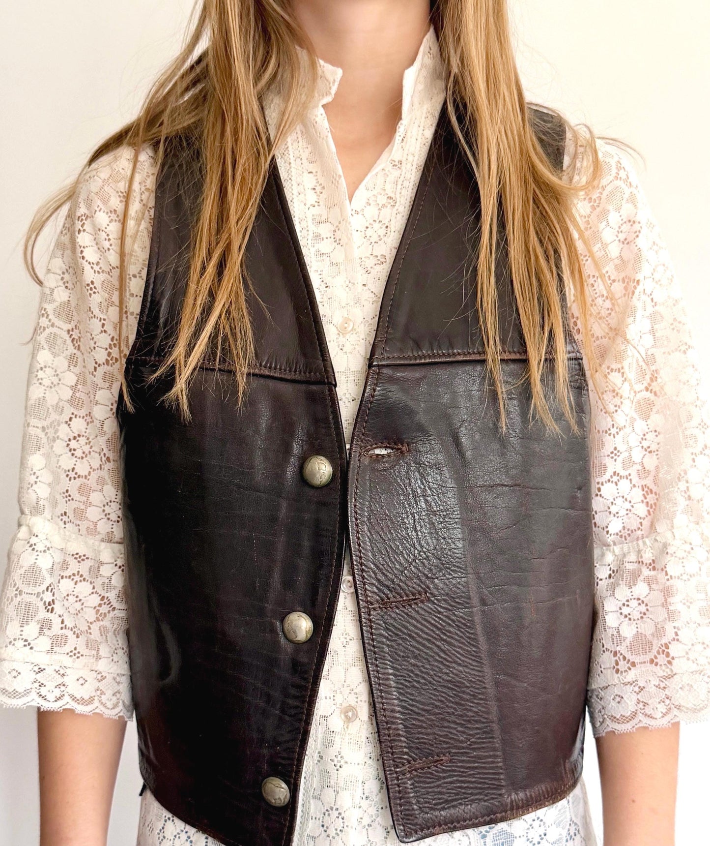 Vintage Handmade Buffalo Nickel Western Leather Vest