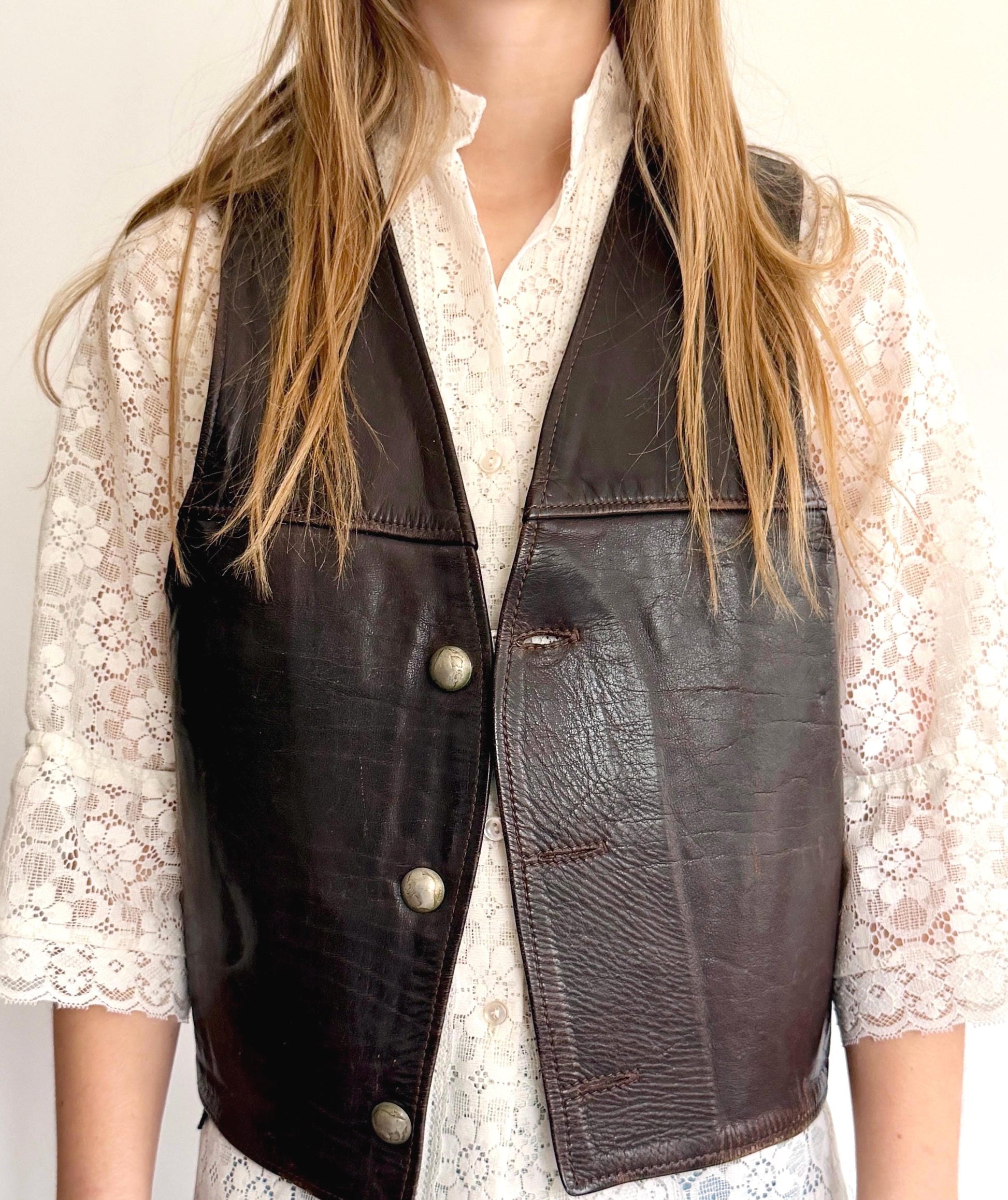 Vintage Handmade Buffalo Nickel Western Leather Vest