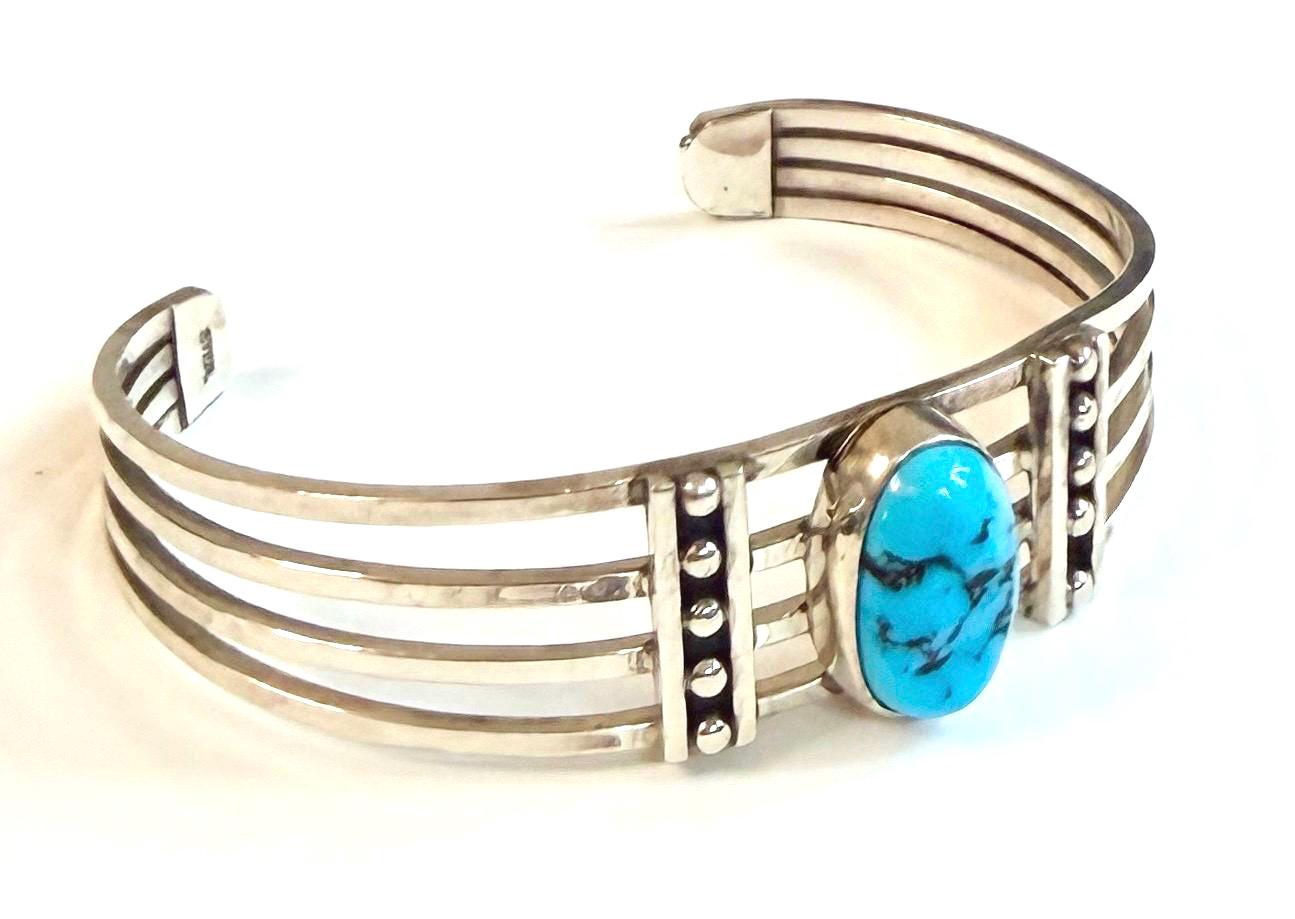 Vintage Kingman Turquoise Cuff Bracelet Modernist Native American Navajo