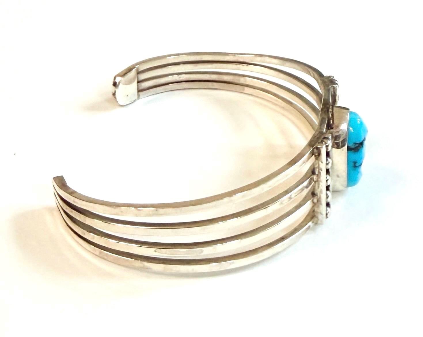 Vintage Kingman Turquoise Cuff Bracelet Modernist Native American Navajo
