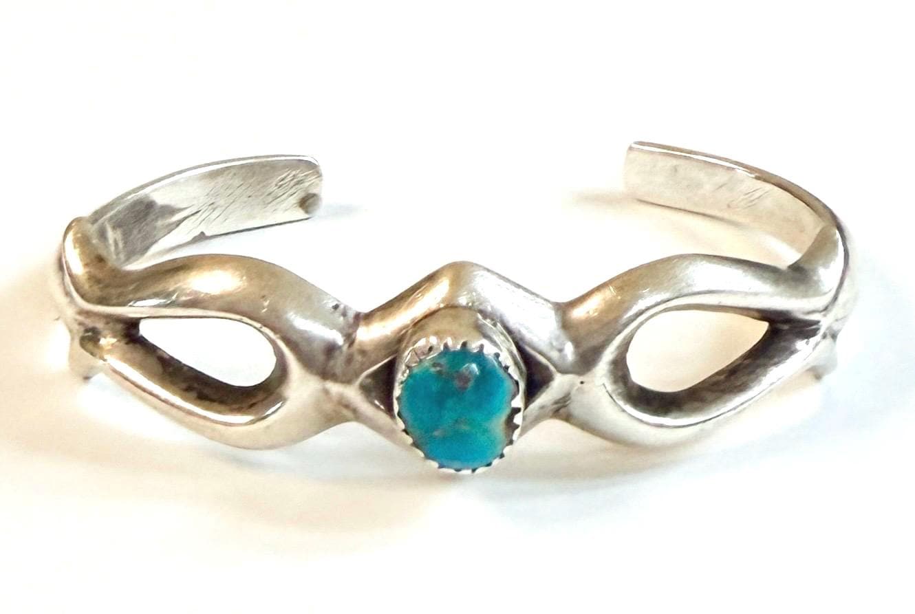 Vintage Cast Sterling Turquoise Cuff Bracelet Atkinson Trading Co Native American