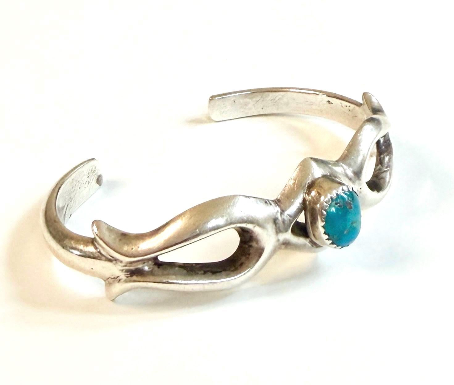 Vintage Cast Sterling Turquoise Cuff Bracelet Atkinson Trading Co Native American