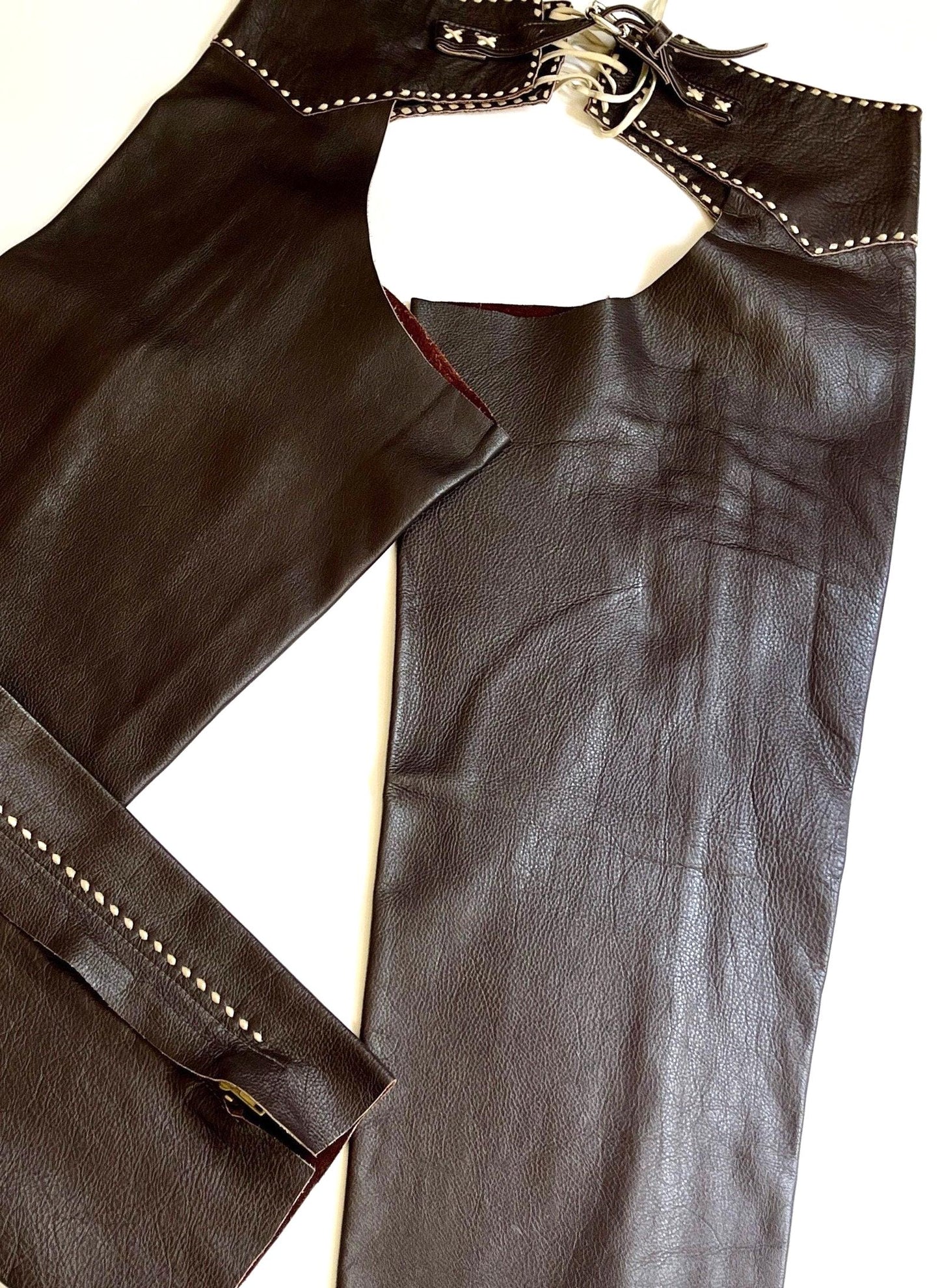 Handmade Vintage Western Riding Chaps Dark Brown Leather