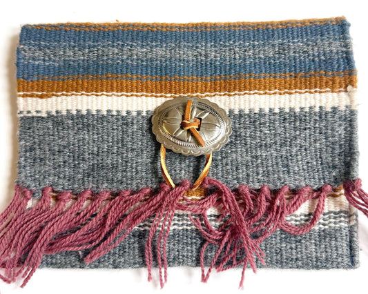 Vintage Chimayo Clutch Bag New Mexico Southwest Handwoven Gray White Wool Pouch