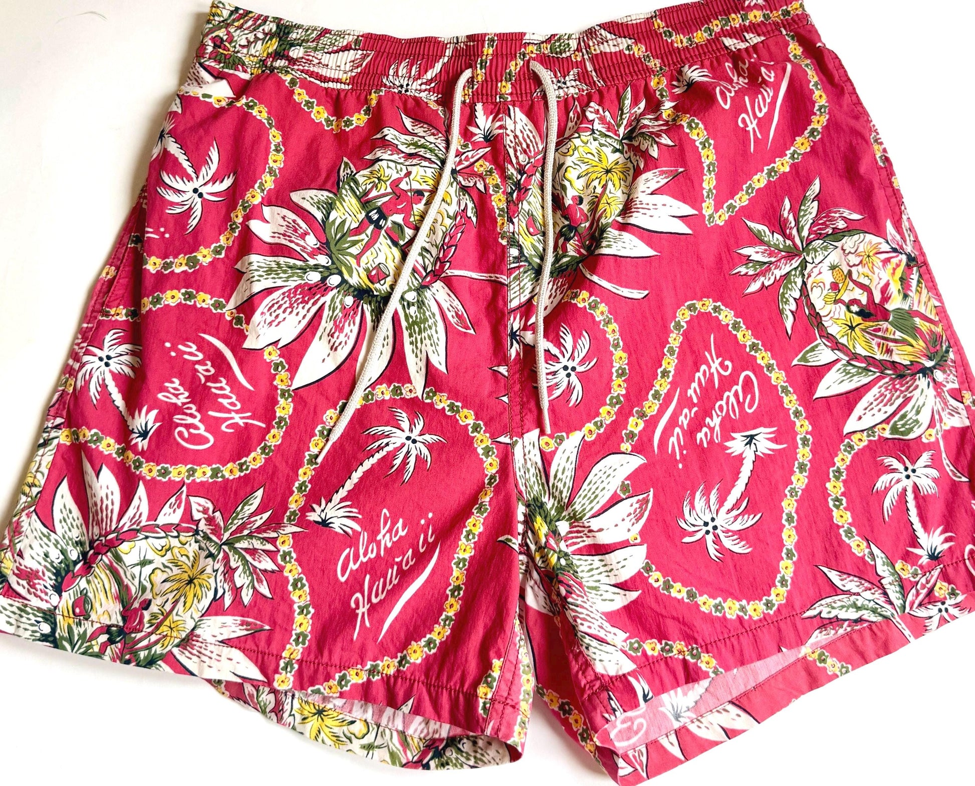 Vintage Polo by Ralph Lauren Hawaii Mens Swim Trunks Red Island Tiki Print