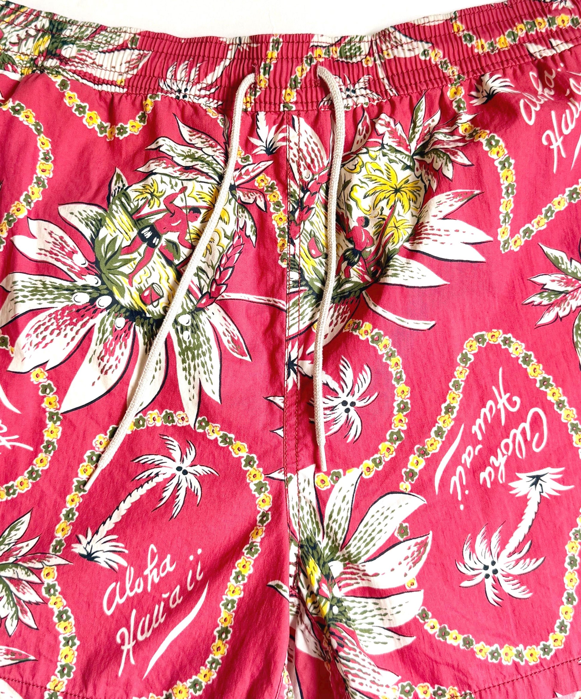 Vintage Polo by Ralph Lauren Hawaii Mens Swim Trunks Red Island Tiki Print