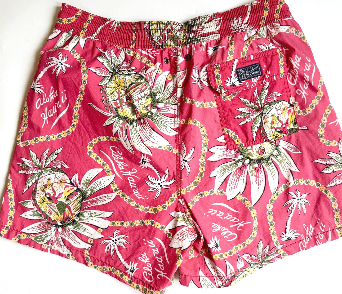 Vintage Polo by Ralph Lauren Hawaii Mens Swim Trunks Red Island Tiki Print