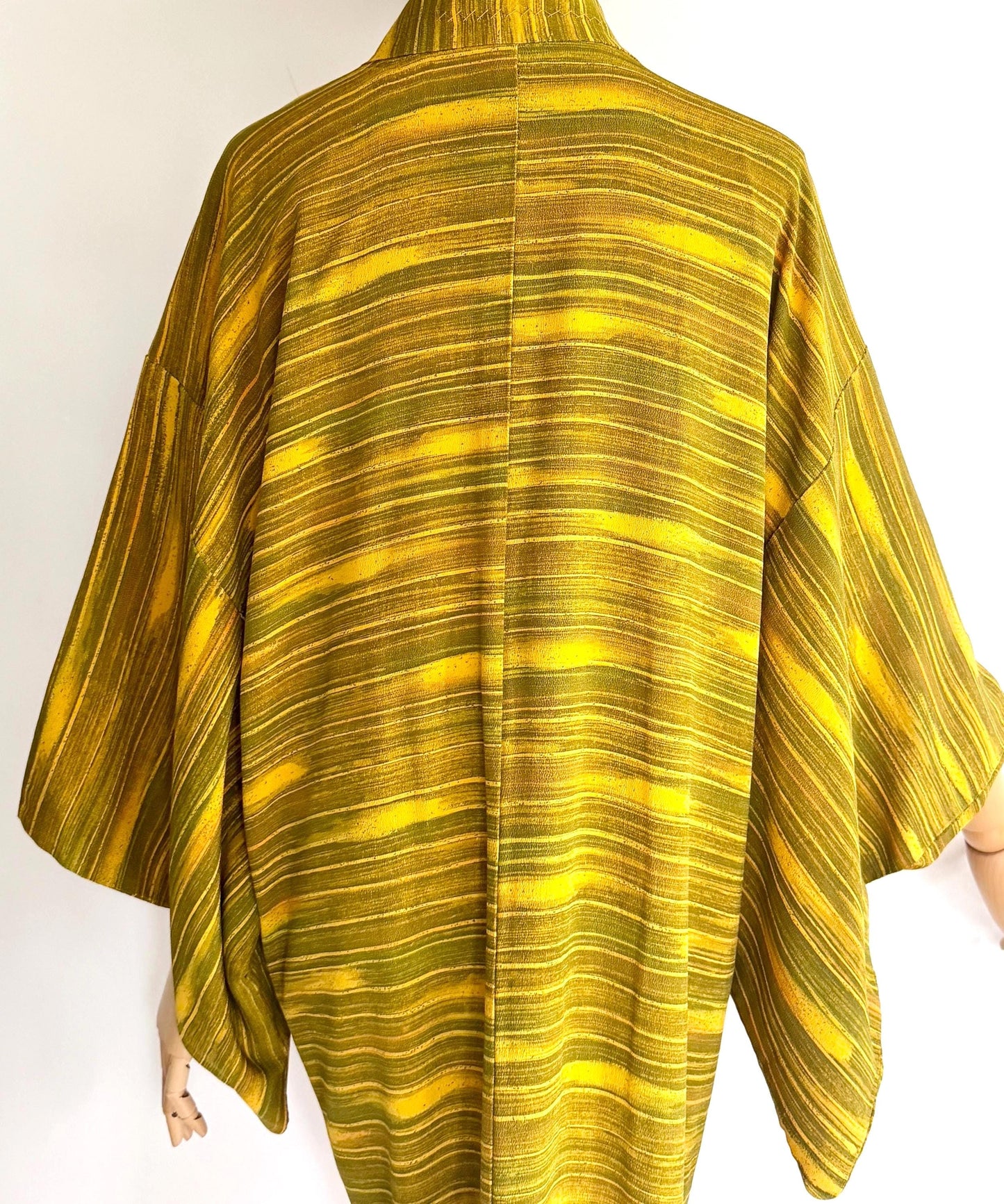 Vintage Japanese Silk Kimono Jacket Mustard Yellow Olive Green