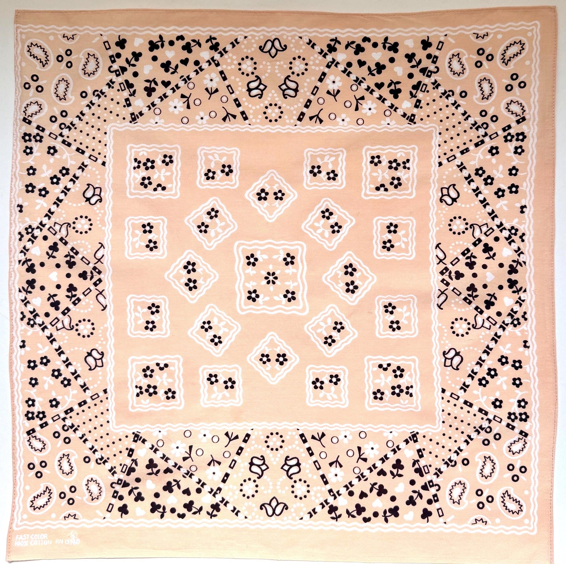 Rare Vintage Peach Cotton Bandana 50s 60s Fast Color