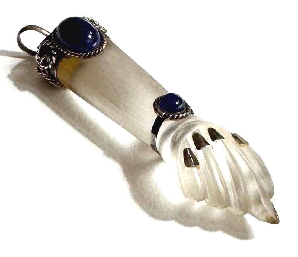 Large Vintage Figa Pendant 900 Silver Clear Crystal Lapis Lazuli Good Luck Charm