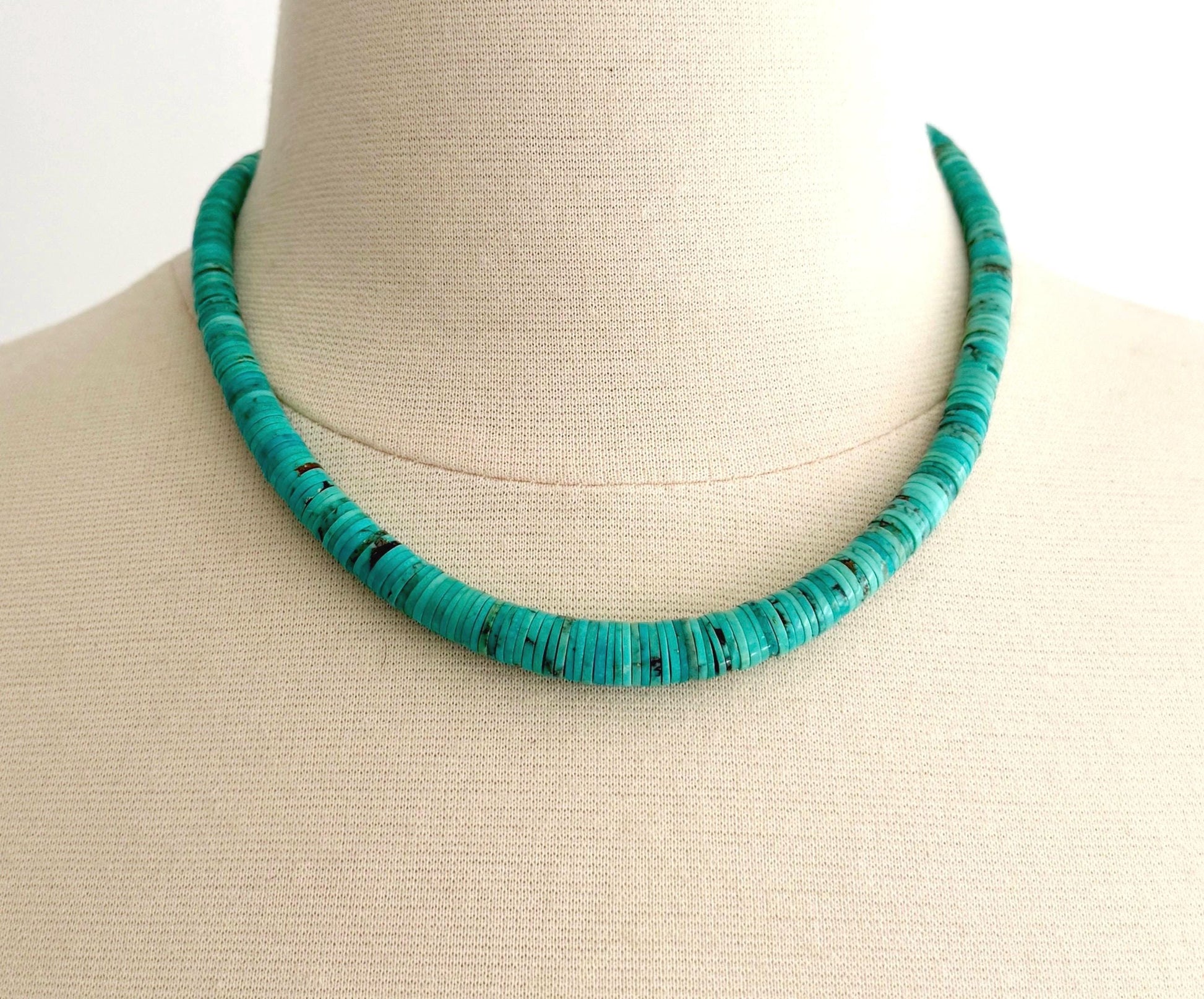 Vintage Turquoise Heishi Bead Necklace Vintage Native American Santo Domingo