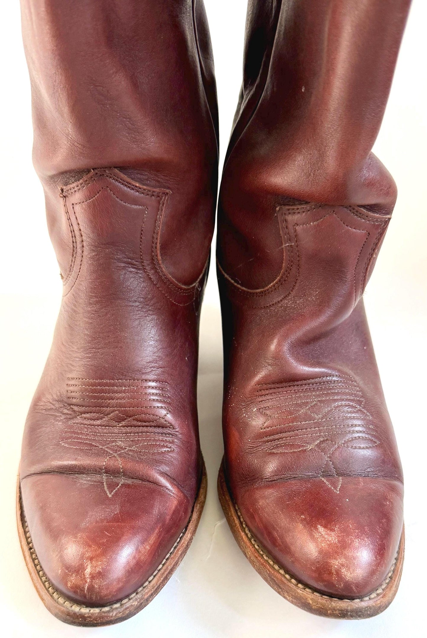 Vintage Frye Western Cowboy Boots Oxblood Brown Leather Made in USA