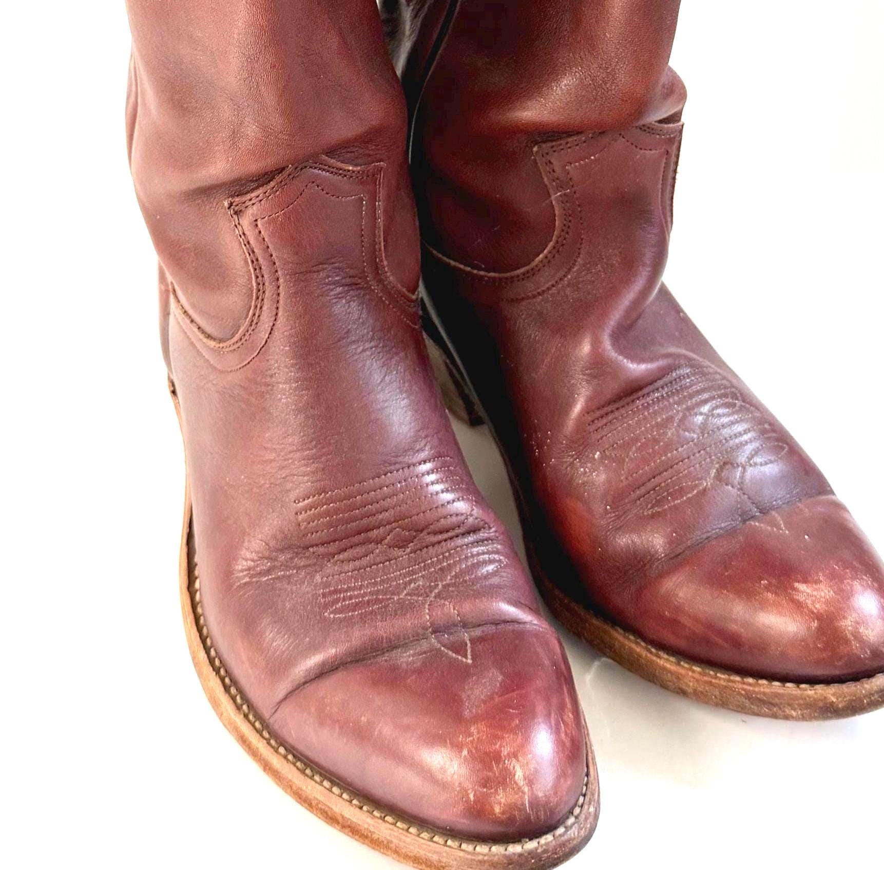 Vintage Frye Western Cowboy Boots Oxblood Brown Leather Made in USA