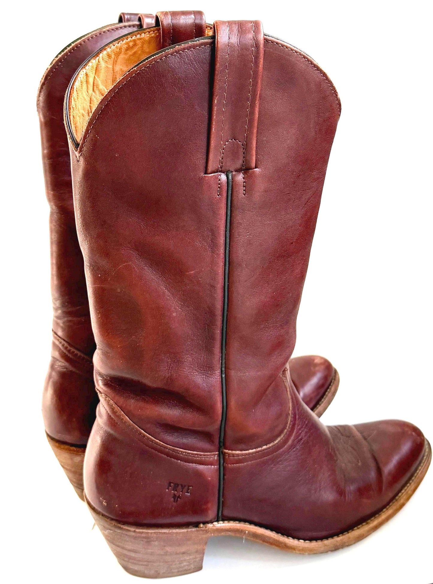 Vintage Frye Western Cowboy Boots Oxblood Brown Leather Made in USA
