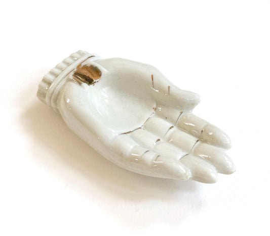Vintage White Ceramic Cupped Hand Dish Mid Century Made in Japan