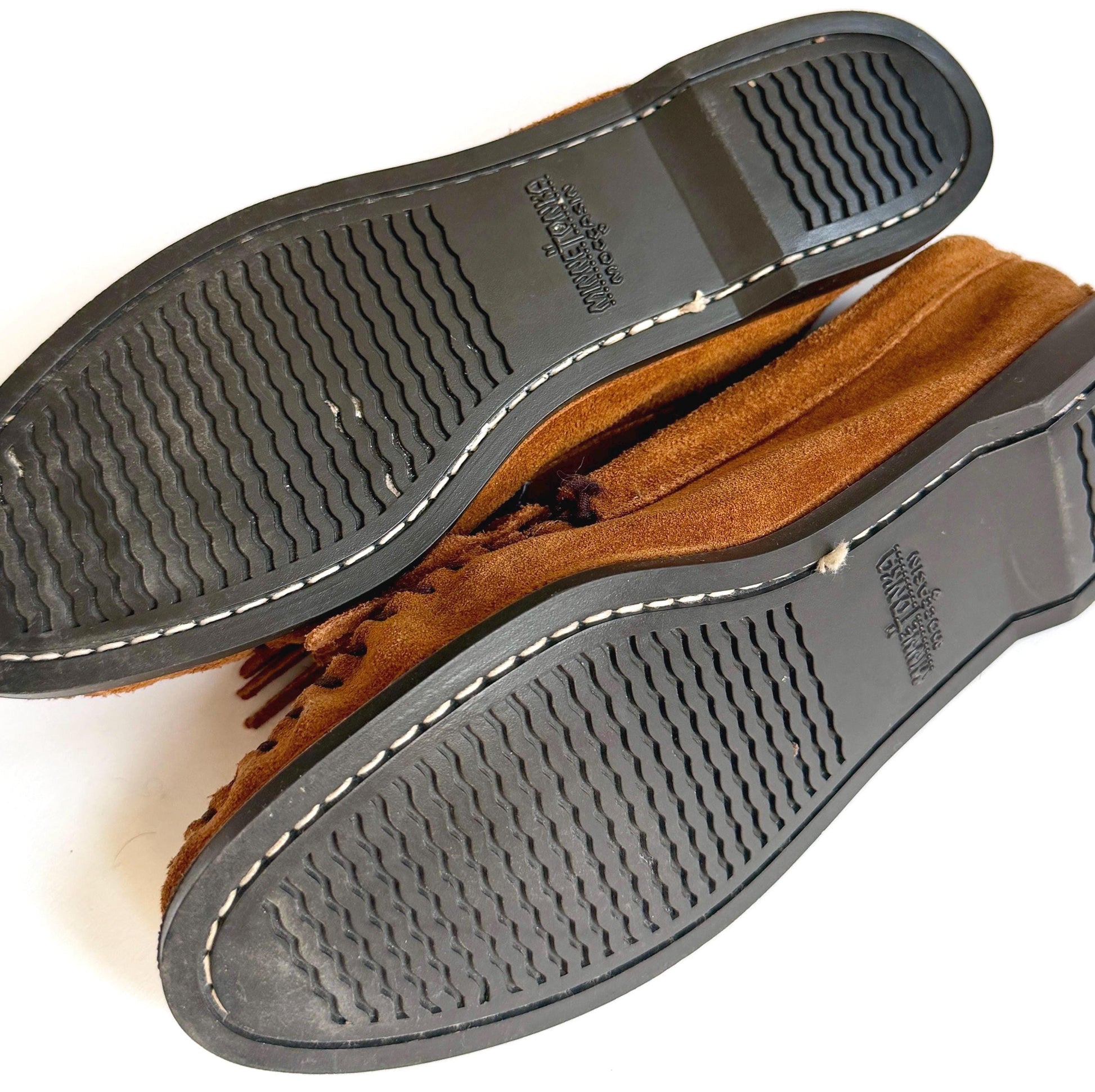 Vintage Minnetonka Moccasins Brown Sueded Leather with Thunderbird Beading