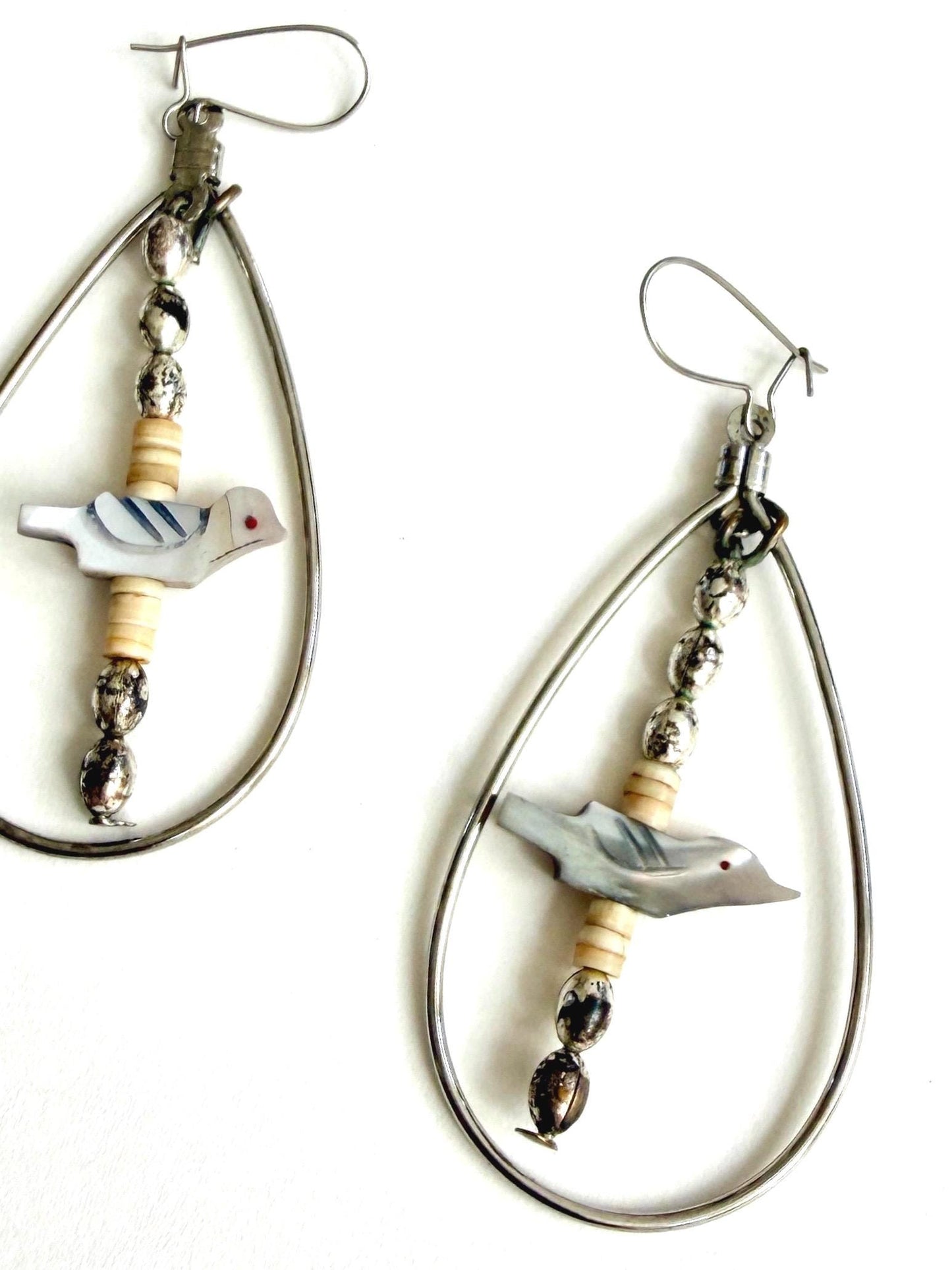 Vintage 70s Southwest Bird Dangle Earrings 2.5" Drop