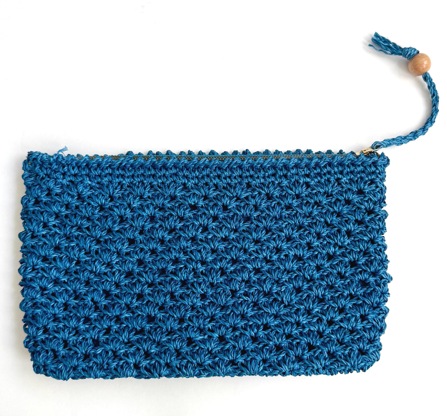 Vintage Blue Raffia Clutch Bag Pouch Mid Century Made in Japan