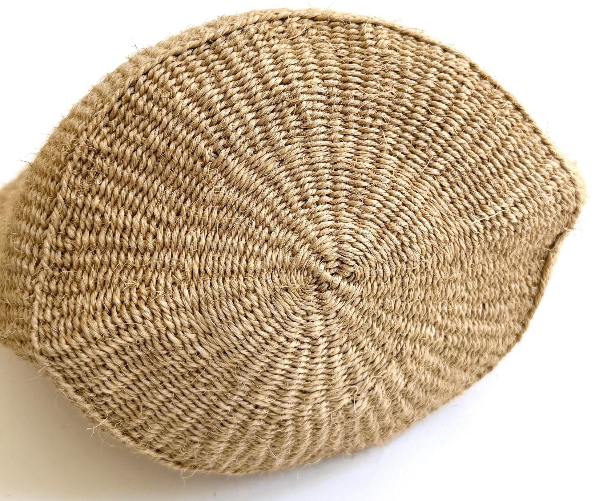 Vintage Neutral Beige Sisal Bag with Leather Straps