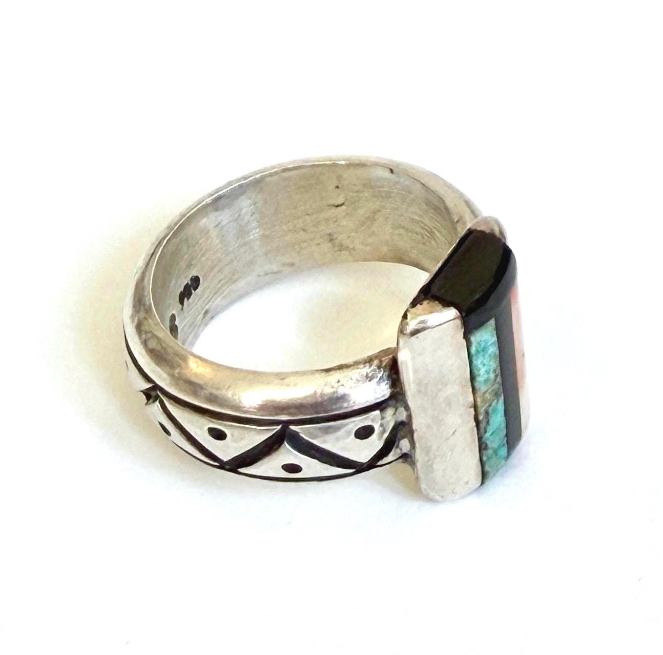 Hefty Vintage Native American Sterling Silver Turquoise Ring Size 9.25