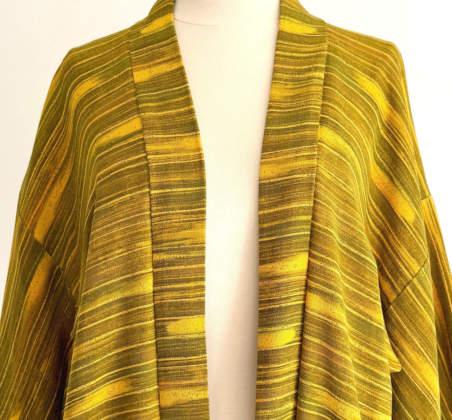 Vintage Japanese Silk Kimono Jacket Mustard Yellow Olive Green