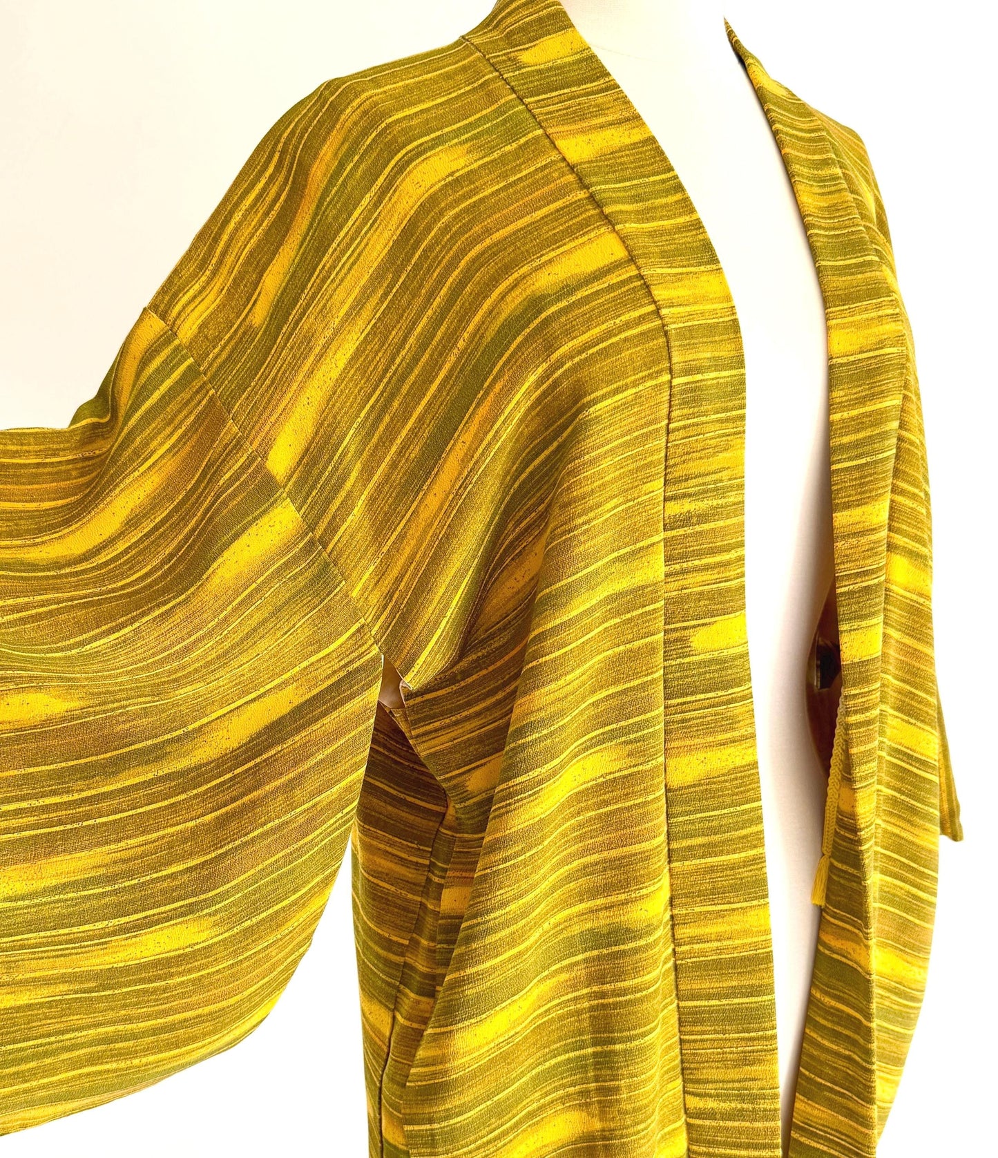 Vintage Japanese Silk Kimono Jacket Mustard Yellow Olive Green