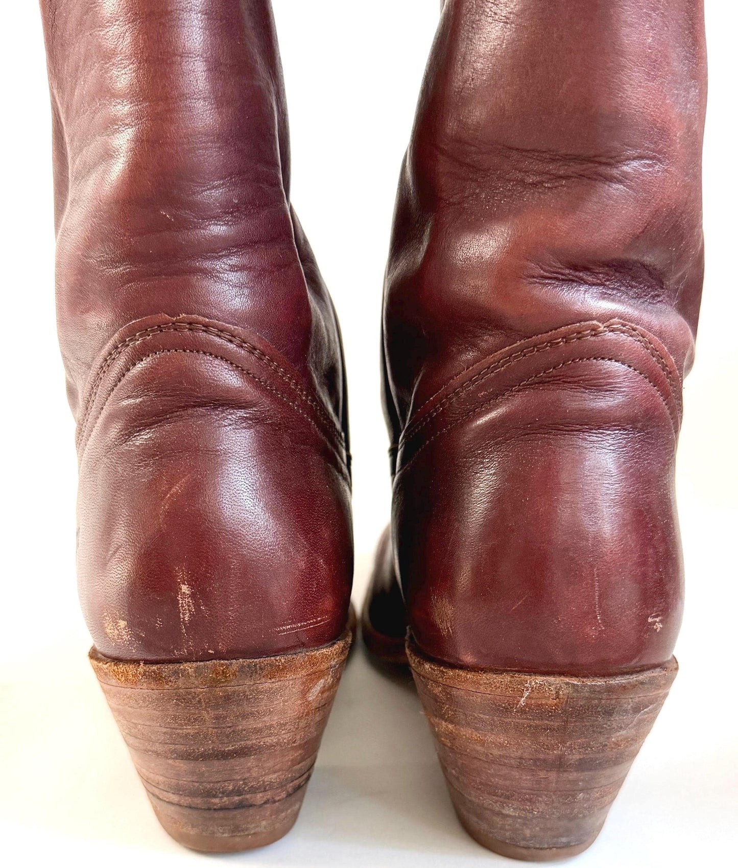 Vintage Frye Western Cowboy Boots Oxblood Brown Leather Made in USA