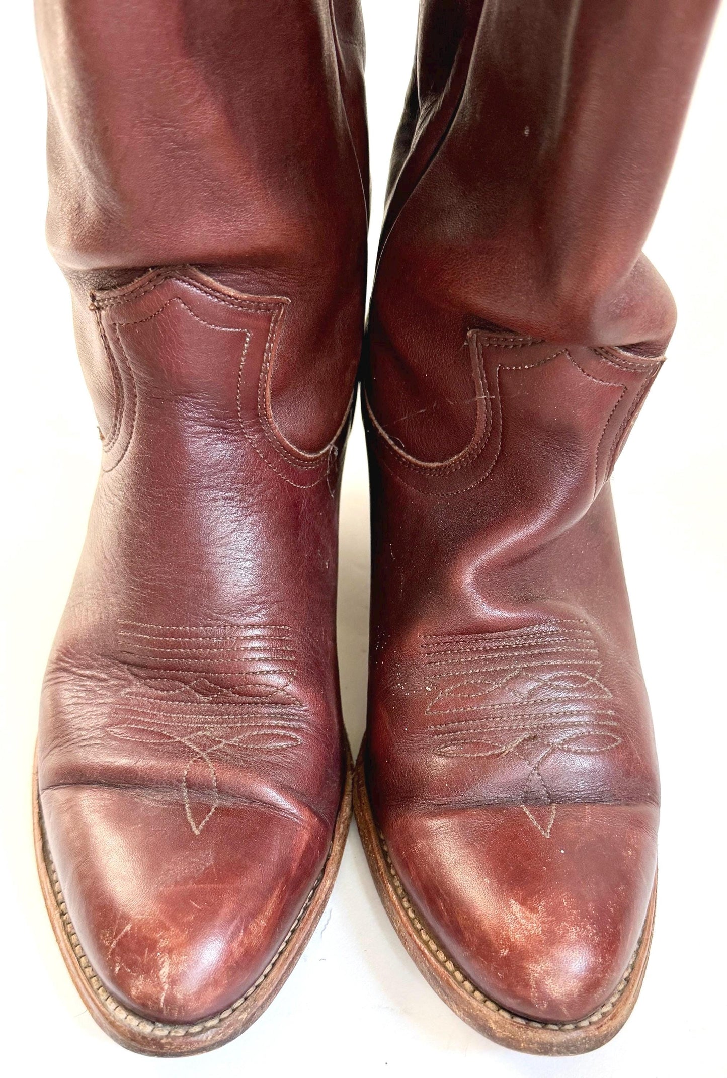 Vintage Frye Western Cowboy Boots Oxblood Brown Leather Made in USA