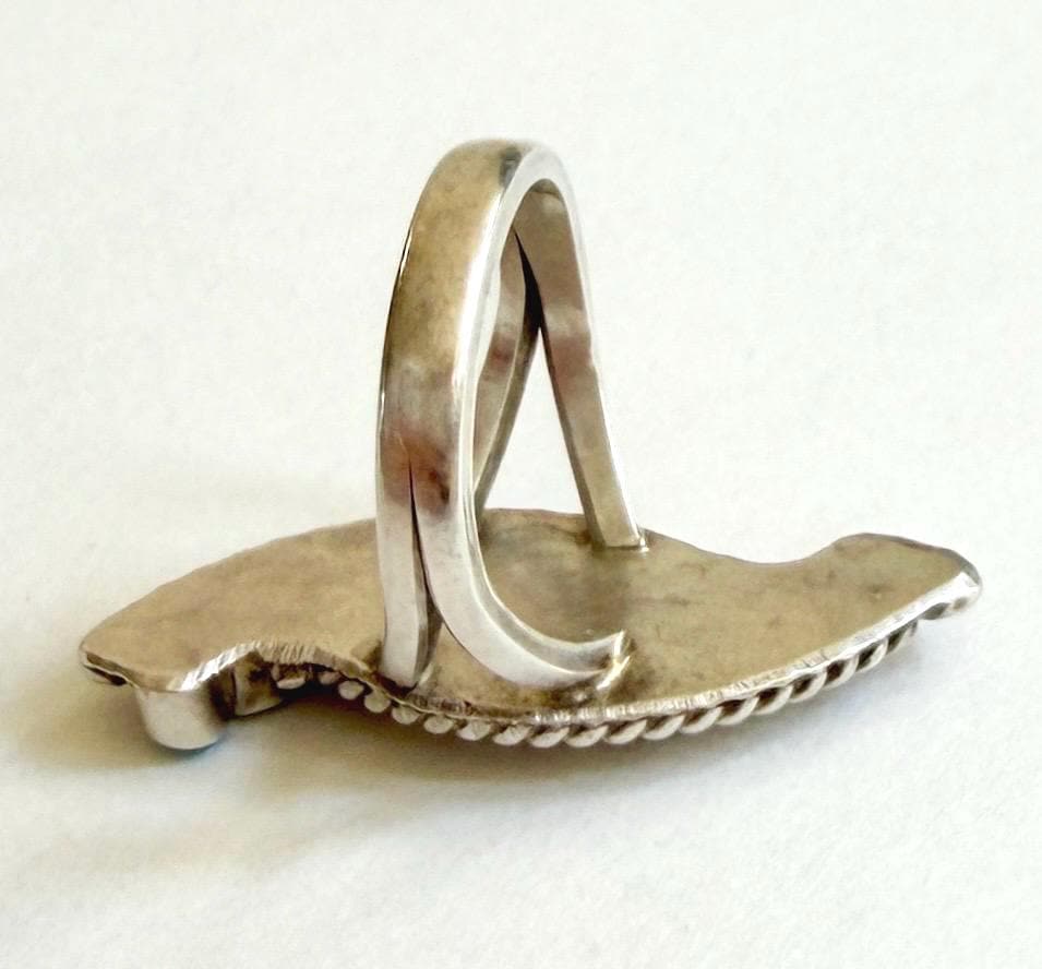 Vintage Dishta Turquoise Ring Native American Sterling Silver Flush Inlaid Stone 6.75
