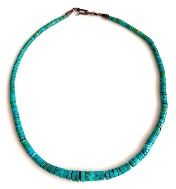 Graduated Turquoise Beaded Choker Necklace Vintage Native American Santo Domingo