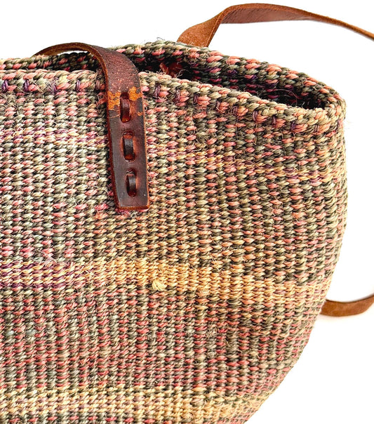 Vintage Woven Sisal Bag Market Tote Leather Straps