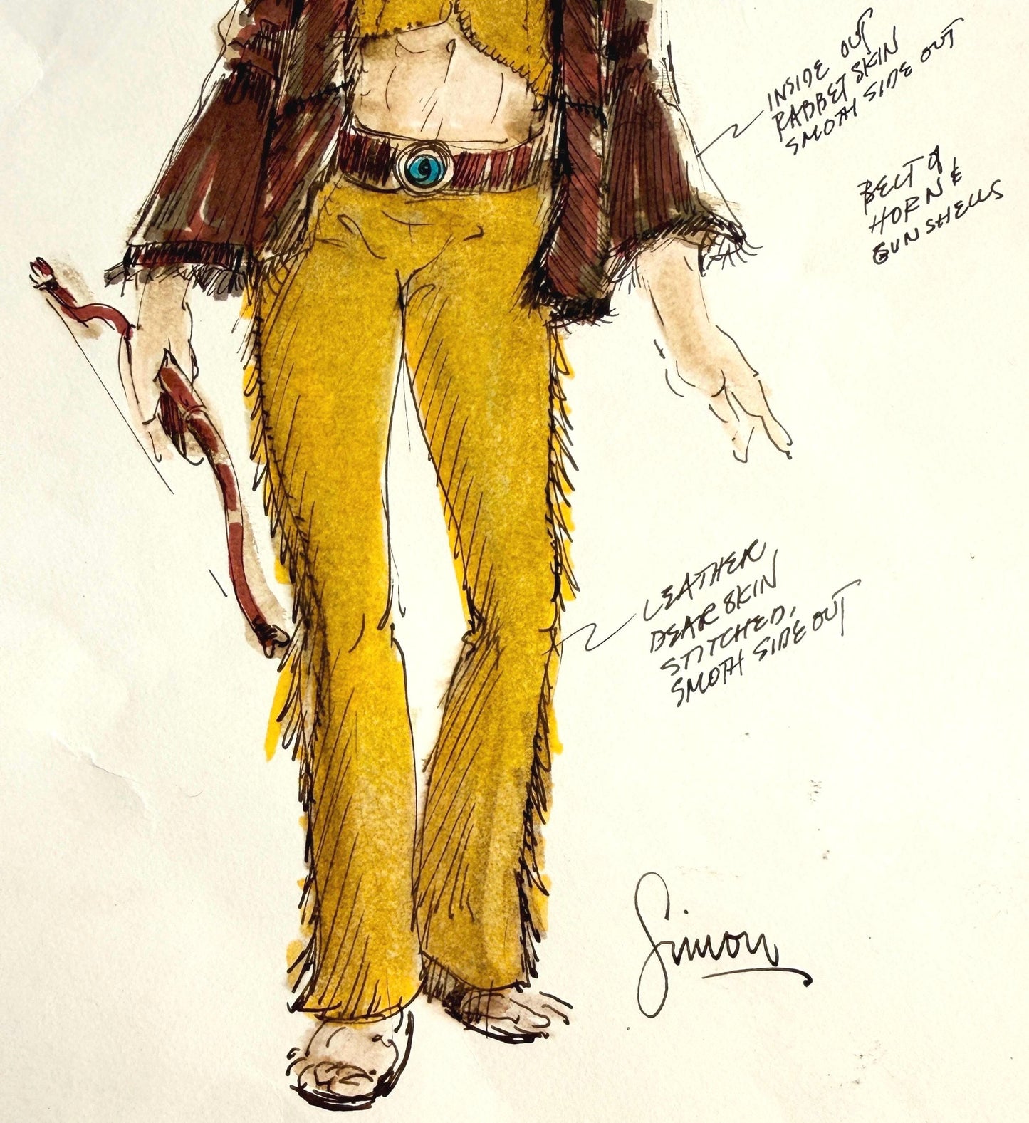 Vintage 70s Signed Fashion Sketch Drawing Boho Hippie Original Art