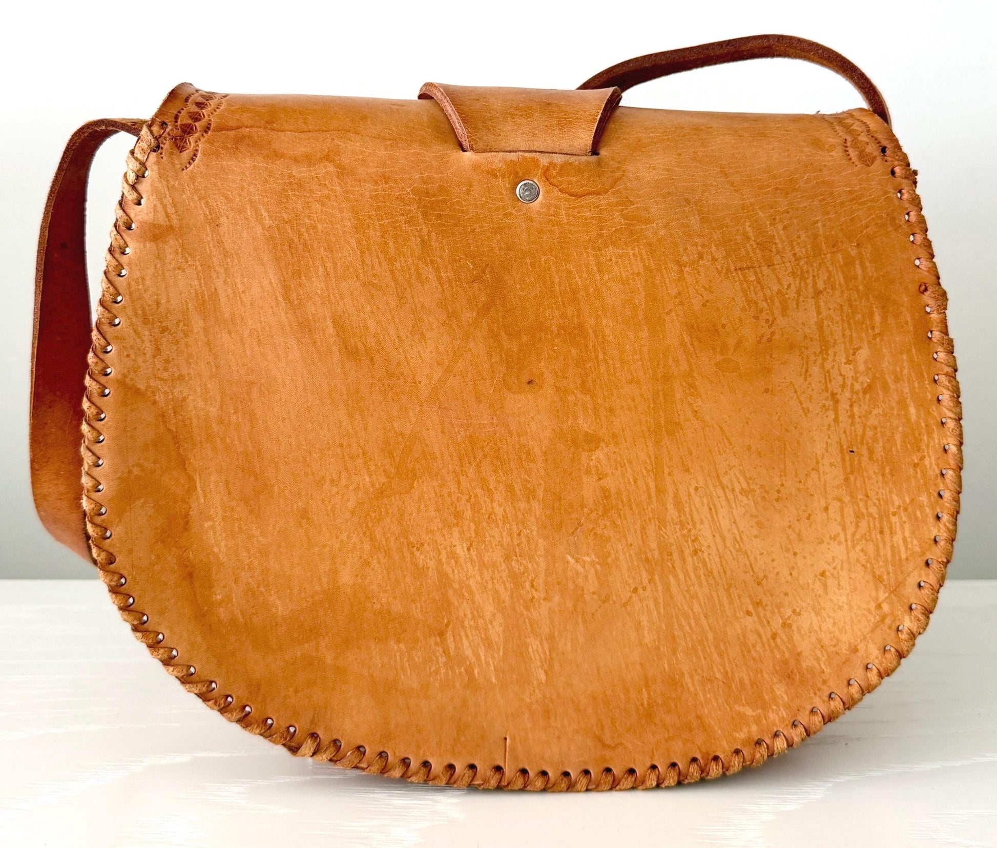 Vintage 70s Handmade Tooled Leather Bag