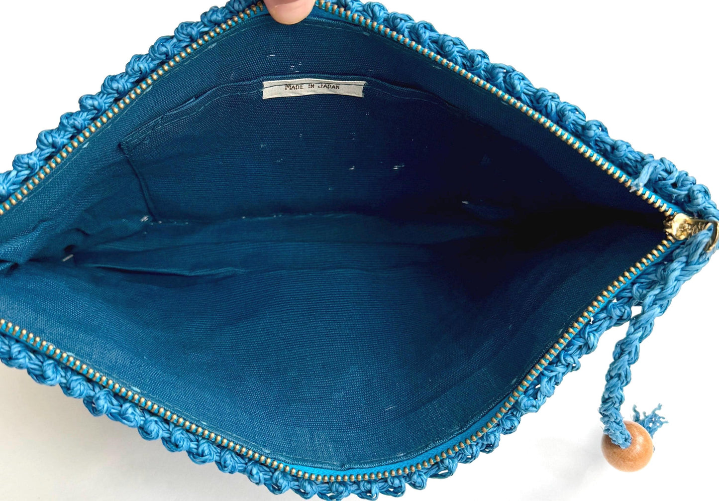 Vintage Blue Raffia Clutch Bag Pouch Mid Century Made in Japan