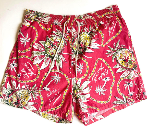 Vintage Polo by Ralph Lauren Hawaii Mens Swim Trunks Red Island Tiki Print